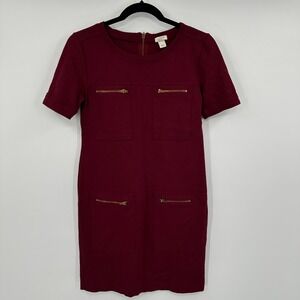 J Crew Burgundy Zipper Pocket Shift Dress Career‎ Short Sleeve Womens Size 00